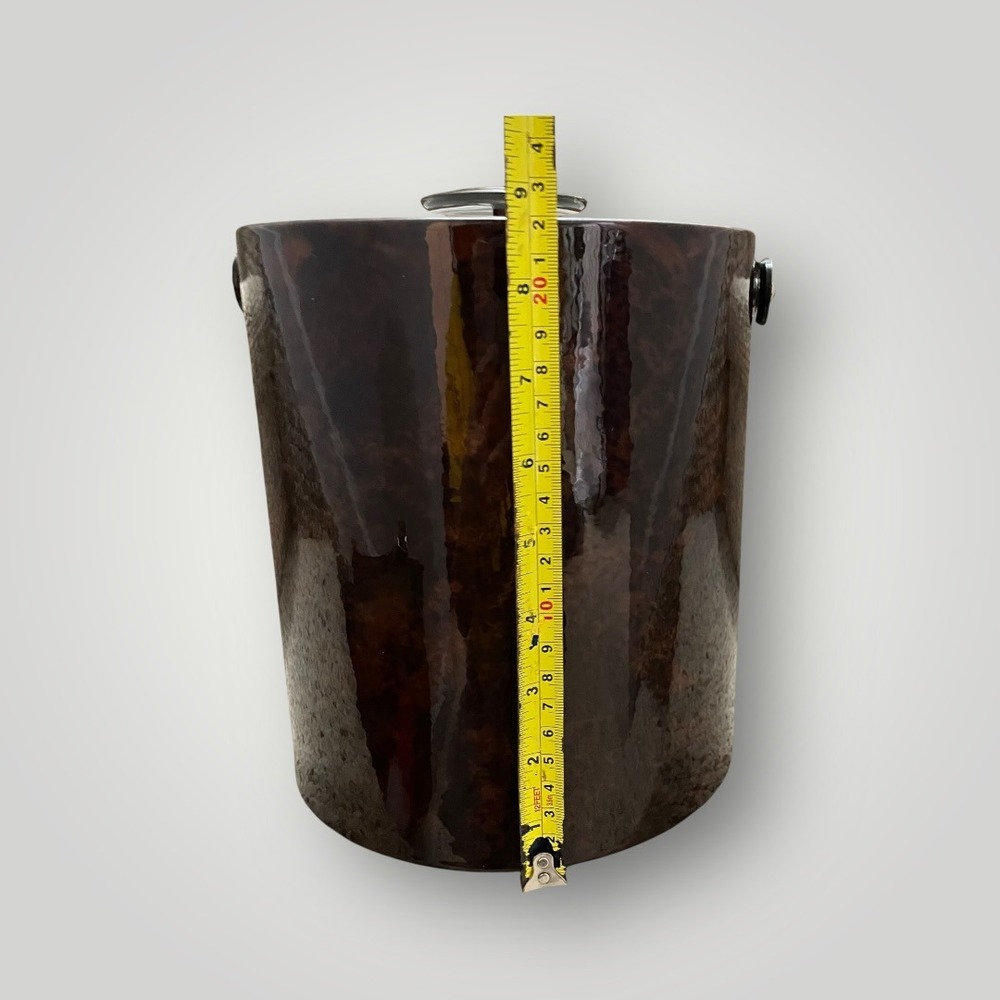 Georges Briard Ice Bucket Barware Brown Faux Tortoise Shell MCM Insulated Lid - Picture 3 of 5
